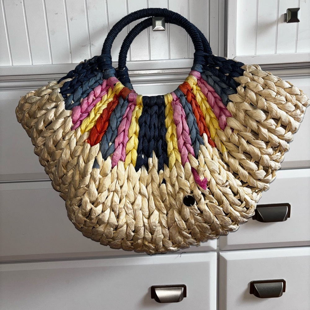 Multicolor Woven Straw Tote Bag